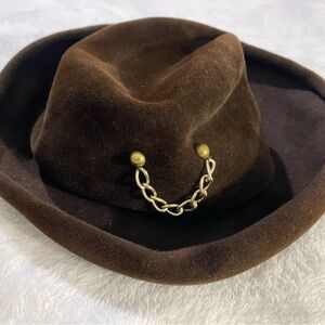 Vintage Angel Designs Brown Velvet Fedora Hat With Gold Chaim Elegant Unisex